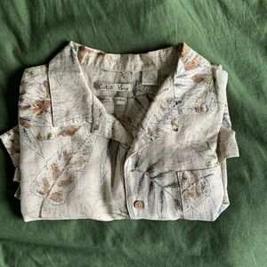 Men's Leaf Print Casual Shirt - Cream and Brown